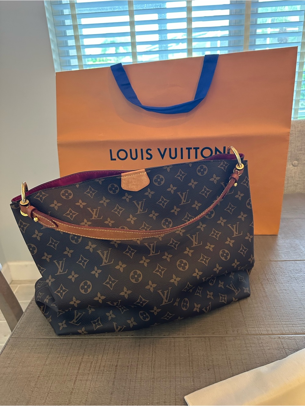 Louis Vuitton Graceful Monogram Canvas Shoulder Bag with Pink Interior